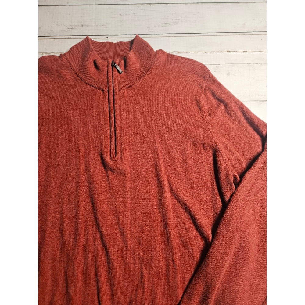 LL Bean Mens Rust Orange Cotton Cashmere Quarter Zip Sweater Large Tall 275554